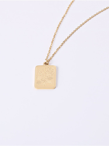 Titanium With Gold Plated Personality Square Rose Necklaces