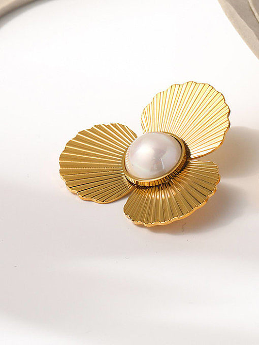 Titanium Steel Imitation Pearl Flower Dainty Stud Earring