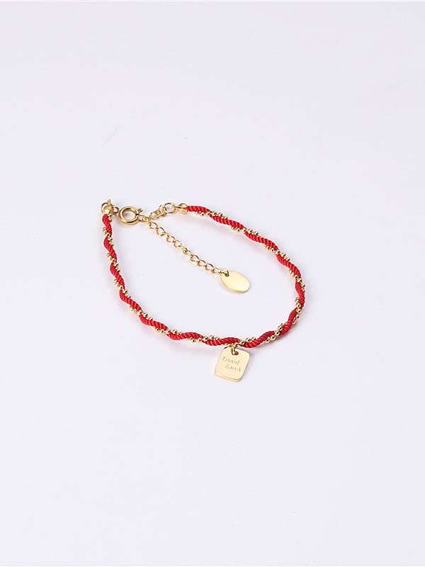 Titanium With Imitation Gold Plated Simplistic Red Rope Braid Square Bracelets