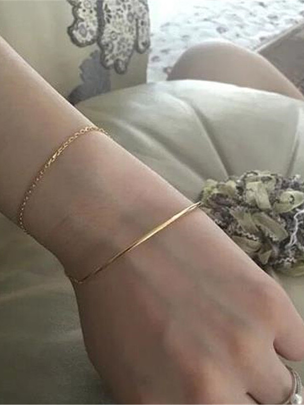 Titanium With Rose Gold Plated Simplistic Geometric Double Layer Bracelets