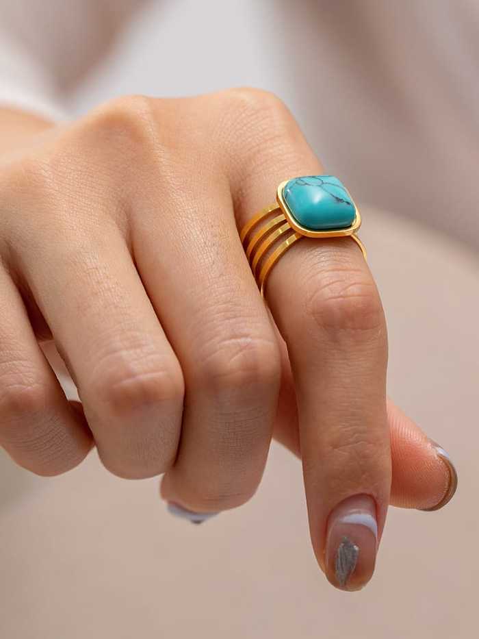 Stainless steel Turquoise Geometric Hip Hop Stackable Ring
