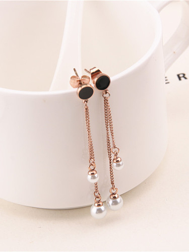 Artificial Pearls Titanium Tassel Earrings