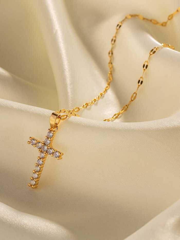Stainless steel Cubic Zirconia Cross Vintage Necklace