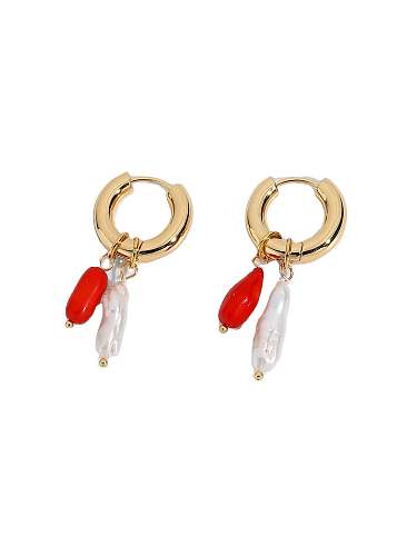 Boucle d'oreille Huggie rouge perle d'eau douce en acier inoxydable