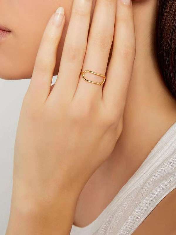 Titanium With Imitation Gold Plated Simplistic Geometric Band Rings