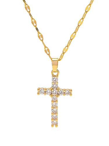 Stainless steel Cubic Zirconia Cross Vintage Necklace