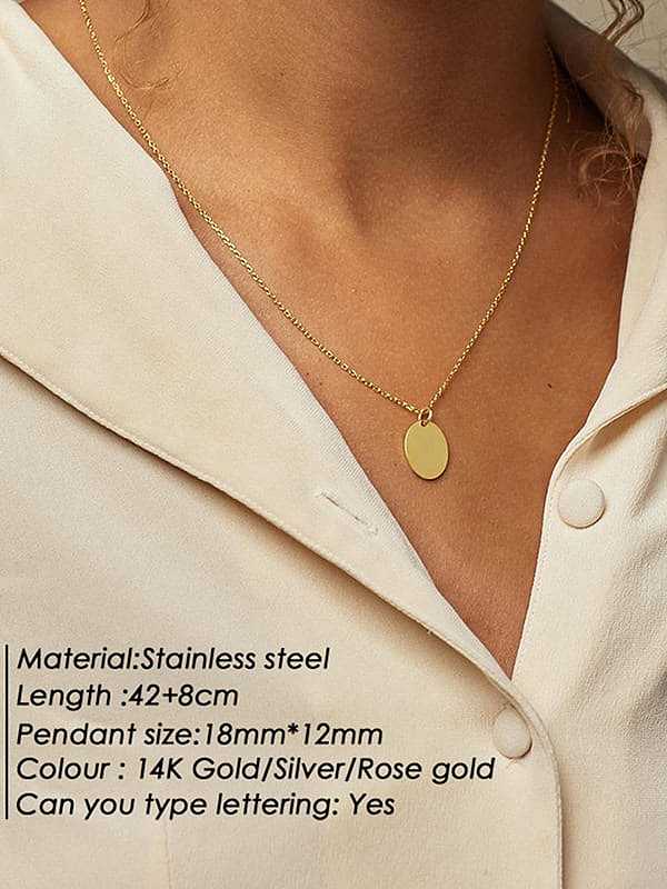 Titanium Steel Oval Minimalist Trpe Lettering Pendant Necklace