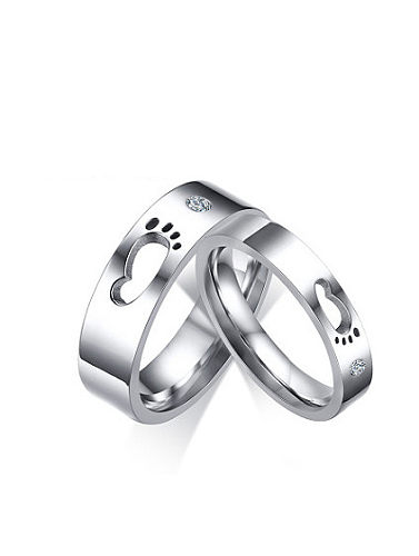 آثار أقدام الموضة على شكل خاتم زوجين من الفولاذ المقاوم للصدأ حجر الراين