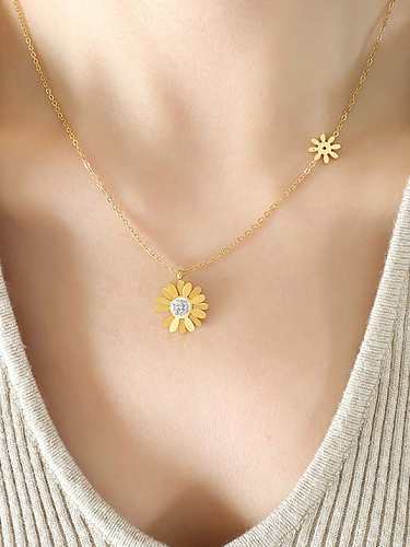 Titanium Steel Cubic Zirconia Flower Minimalist Necklace