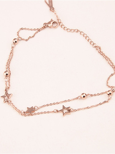 Bracelet de cheville à double chaîne en titane et or rose coréen