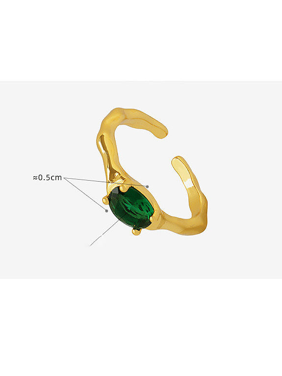 Brass Glass Stone Geometric Minimalist Band Ring
