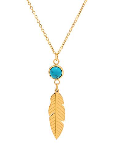 Collier Vintage Feuille de Turquoise en acier inoxydable