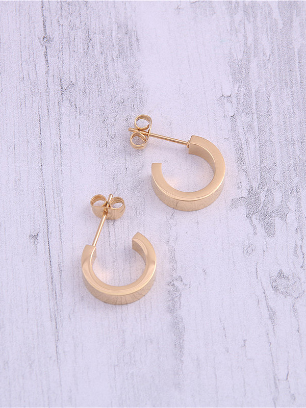 Titanium With Gold Plated Simplistic Round Stud Earrings