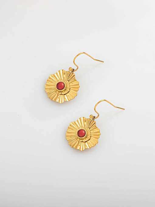 Eingelegte türkisfarbene doppellagige plissierte Sonnenblumen-Ohrringe aus Titanstahl
