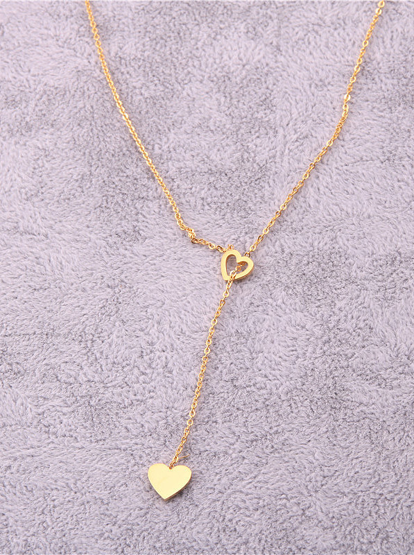 Titanium With Gold Plated Simplistic Heart Hollow Locket Necklace
