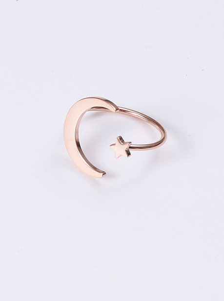 Titanium With Rose Gold Plated Cute Star Moon Free Size Rings