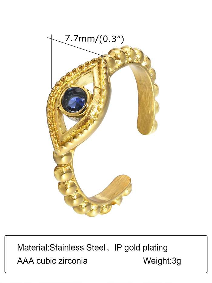 Stainless steel Cubic Zirconia Evil Eye Hip Hop Band Ring
