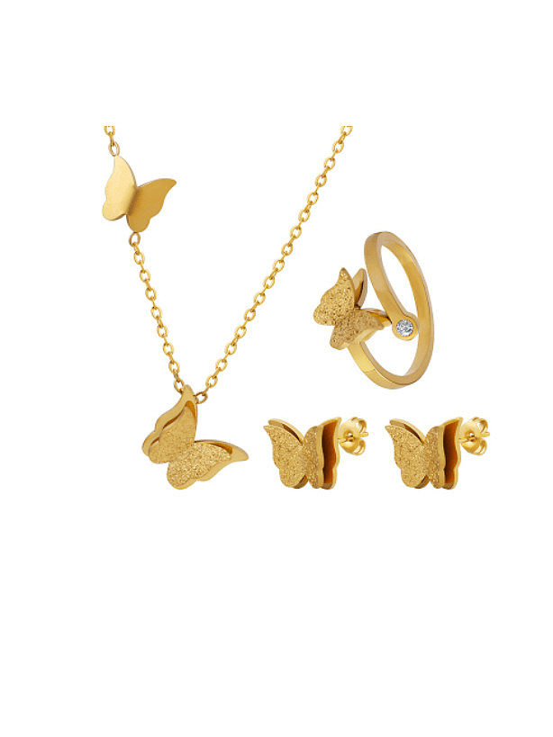 Minimalistischer Schmetterlings-Ohrring und Halsketten-Set aus Titanstahl