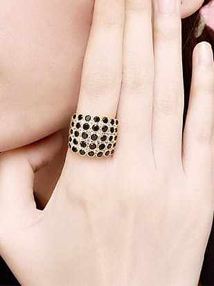 Anillo llamativo vintage geométrico con diamantes de imitación de latón