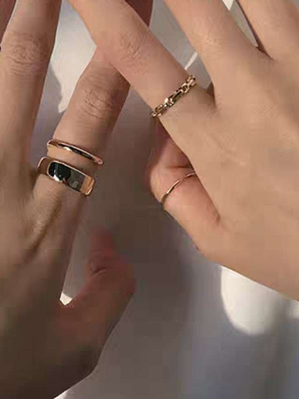 Titanium With Imitation Gold Plated Simplistic Round Band Rings