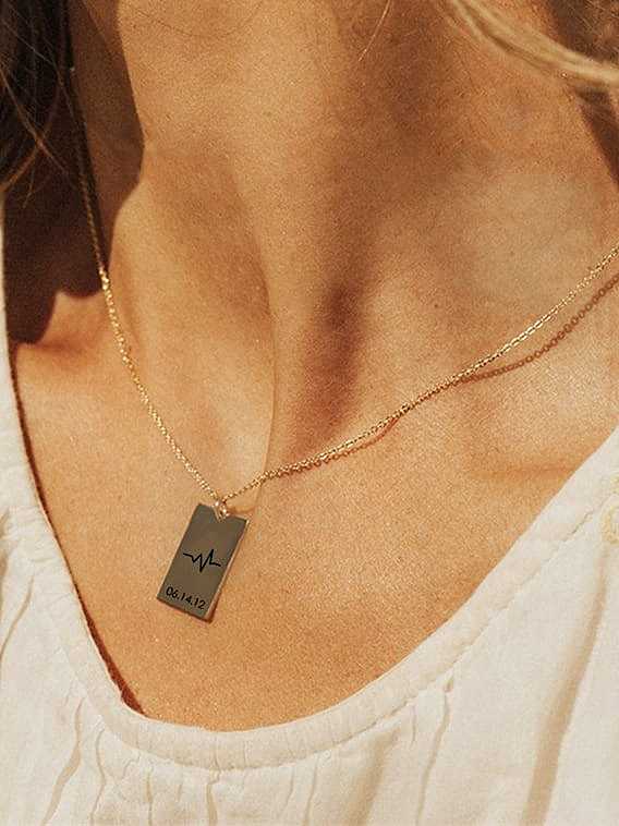 Stainless steel Minimalist engrave language geometry Pendant Necklace