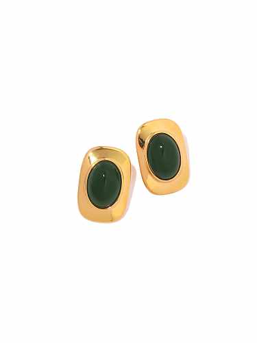Stainless steel Emerald Green Oval Vintage Stud Earring