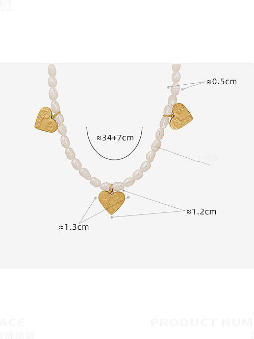 Süßwasserperlen-Herz-Hip-Hop-Halskette aus Titanstahl