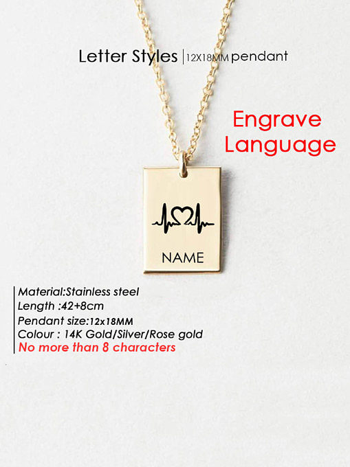 Stainless steel Minimalist engrave language geometry Pendant Necklace