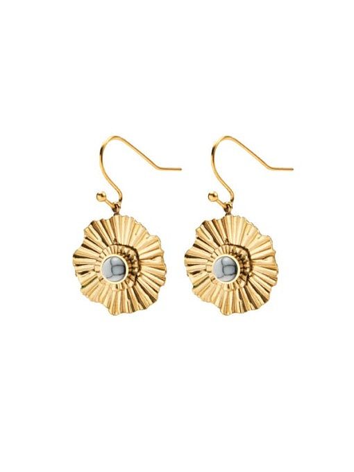 Inlaid Turquoise double-layer pleated sunflower titanium steel earrings