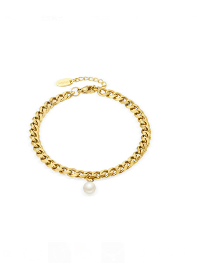 Stainless steel Imitation Pearl Irregular Chain Vintage Link Bracelet