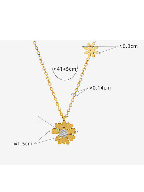 Titanium Steel Cubic Zirconia Flower Minimalist Necklace
