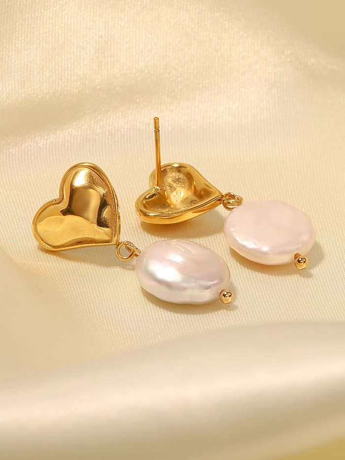 Stainless steel Freshwater Pearl Heart Minimalist Drop Earring
