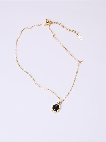 Titanium With Gold Plated Simplistic Oval Necklaces