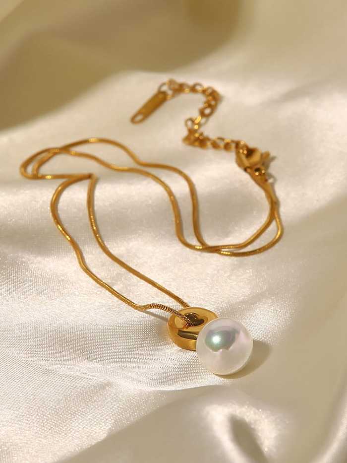 Collar minimalista geométrico de perlas de imitación de acero inoxidable