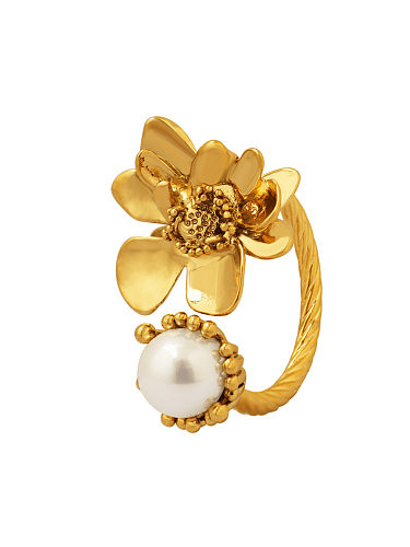 Messing Nachahmung Perle Blume Vintage Band Ring