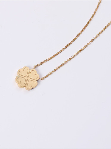 Titanium With Gold Plated Simplistic Four-Leaf Clover Necklaces