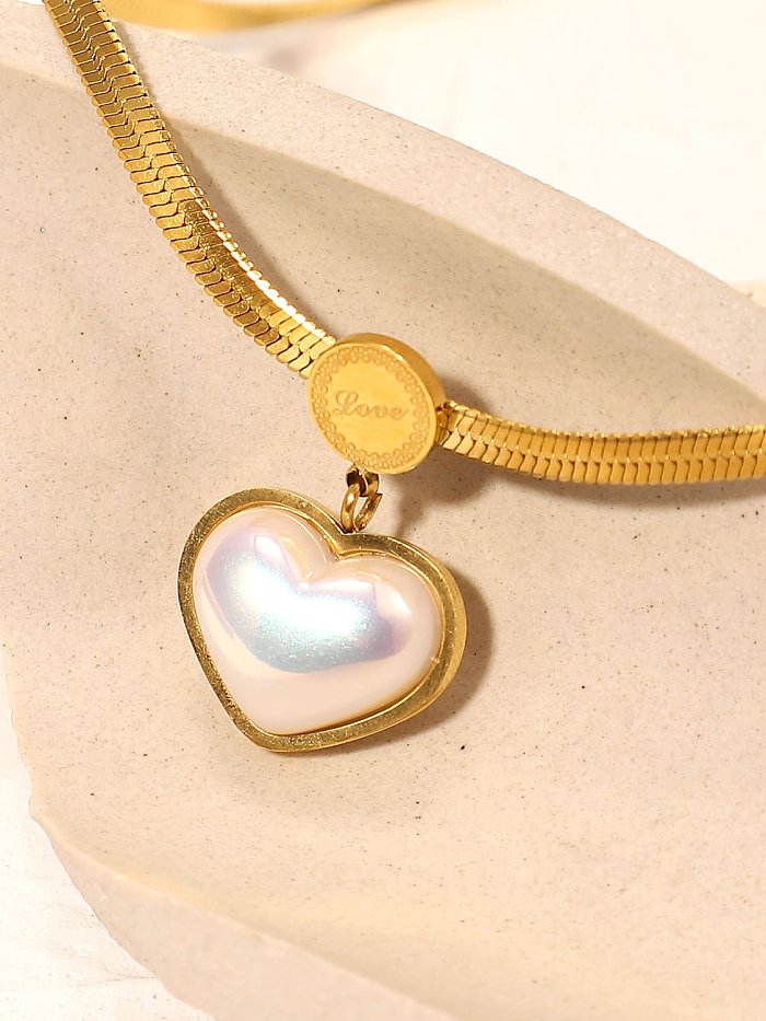 Stainless steel Imitation Pearl Heart Trend Cuban Necklace