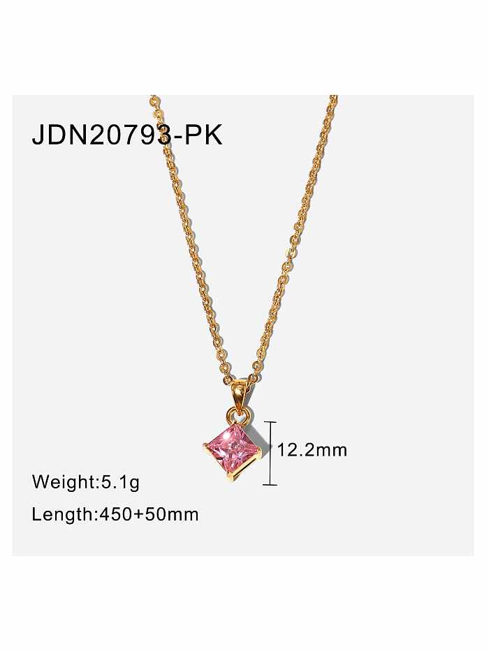 Stainless steel Cubic Zirconia Pink Geometric Trend Necklace