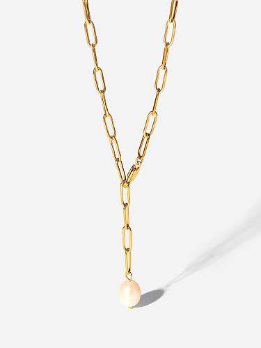 Collier Lariat Tendance Gland Perle d'eau Douce en Acier Inoxydable