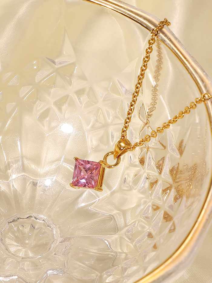 Stainless steel Cubic Zirconia Pink Geometric Trend Necklace