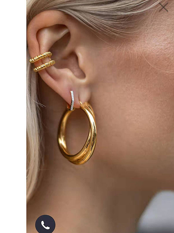 Titanium With Gold Plated Simplistic Smooth Hollow Round Hoop Earrings