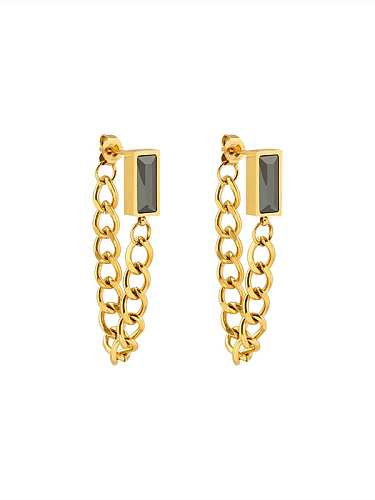 Titanium 316L Stainless Steel Cubic Zirconia Geometric Chain Ethnic Drop Earring with e-coated waterproof