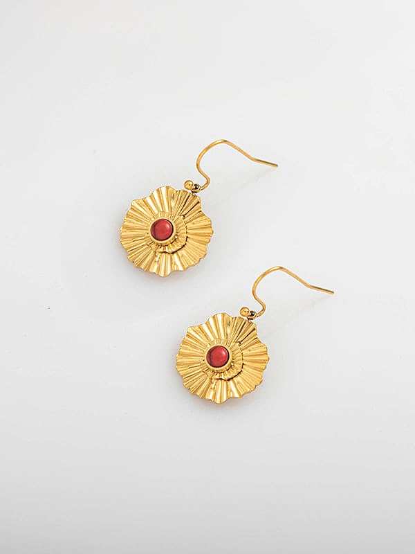 Inlaid Turquoise double-layer pleated sunflower titanium steel earrings