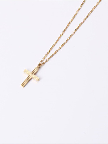Titanium With Gold Plated Simplistic Smooth Cross Necklaces