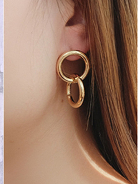 Titanium With Gold Plated Simplistic Hollow Round Drop Earrings