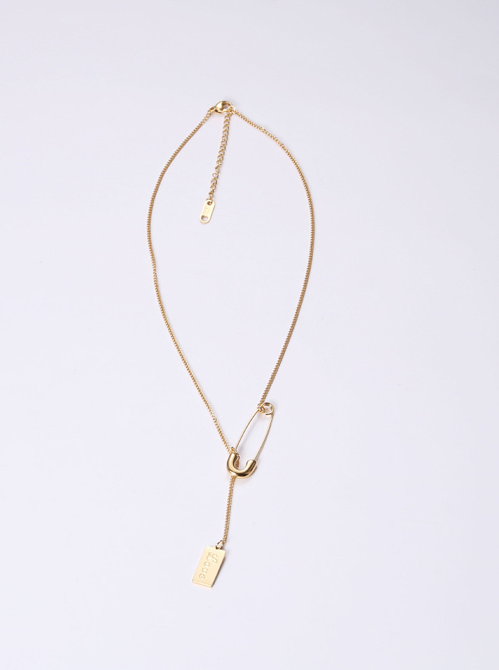 Titanium With Gold Plated Simplistic Geometric Pin Necklaces