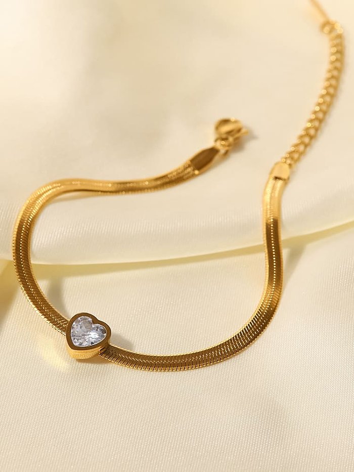 Stainless steel Cubic Zirconia Heart Vintage Link Bracelet