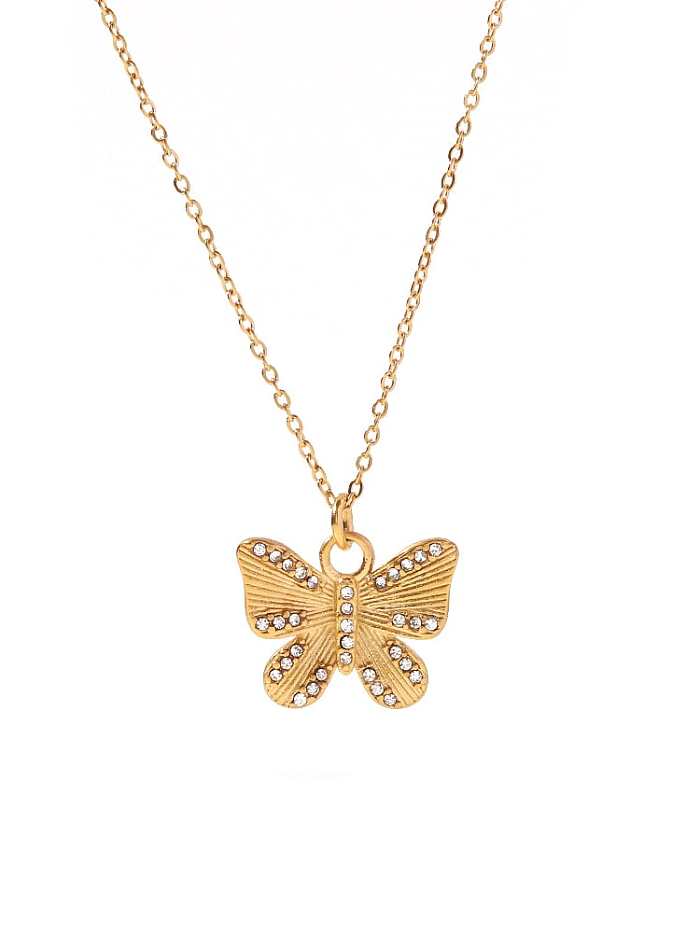 Stainless steel Rhinestone Butterfly Vintage Necklace