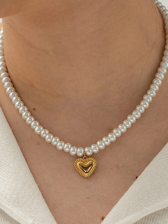 Stainless steel Imitation Pearl Heart Vintage Necklace