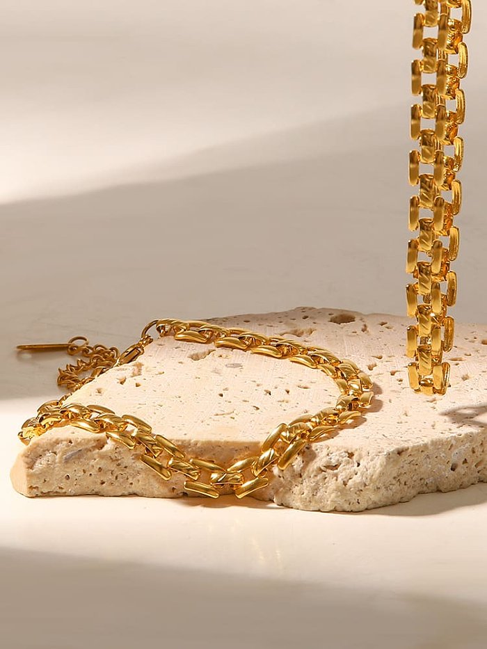 Geometrisches Hip-Hop-Kettenarmband und Halsketten-Set aus Edelstahl